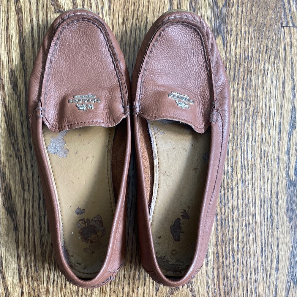 Brown leather Coach Opal loafer, size 7.5. Some wear on inner sole, good